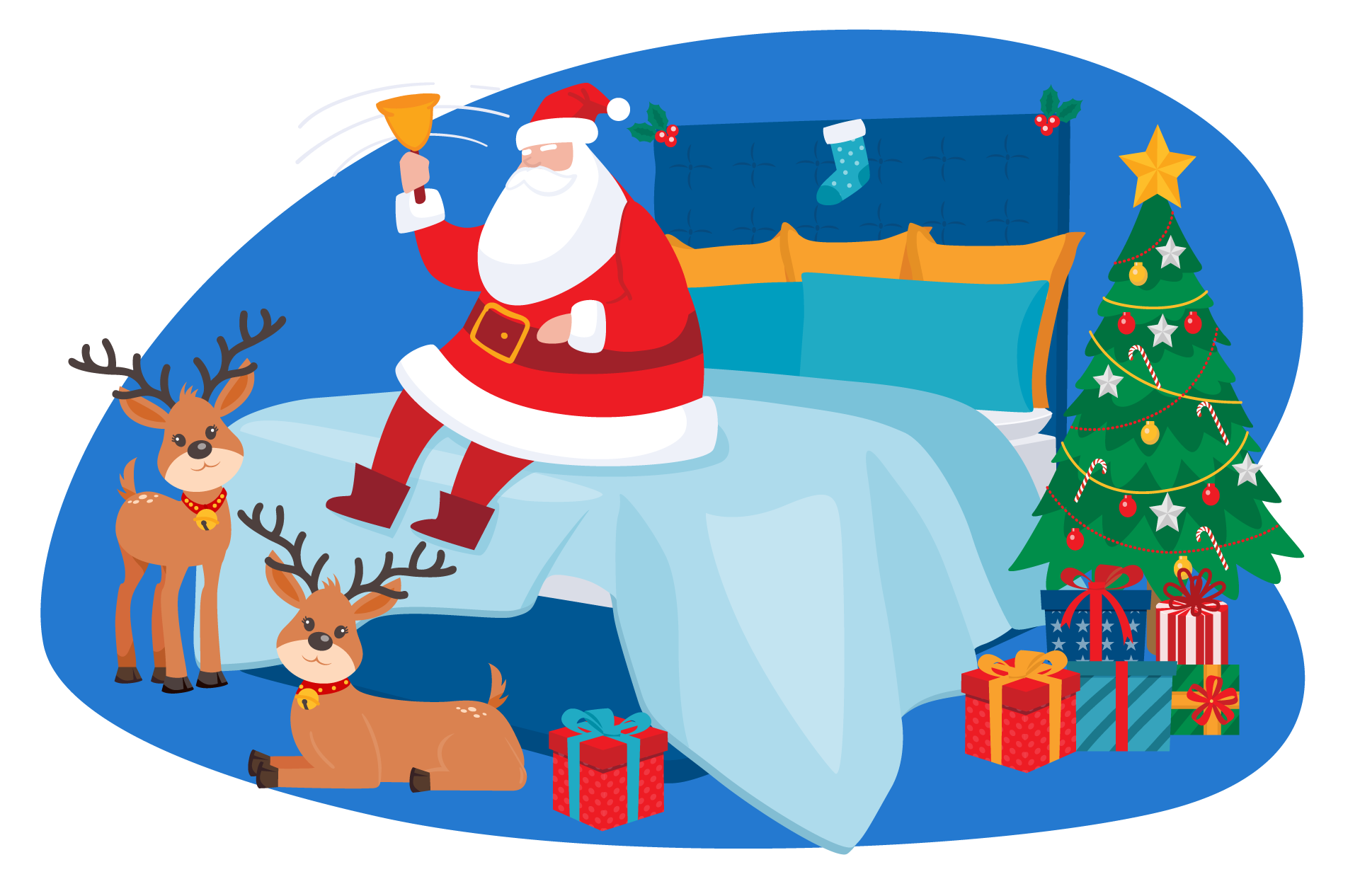 Weihnachtsmann sitzt auf Bett